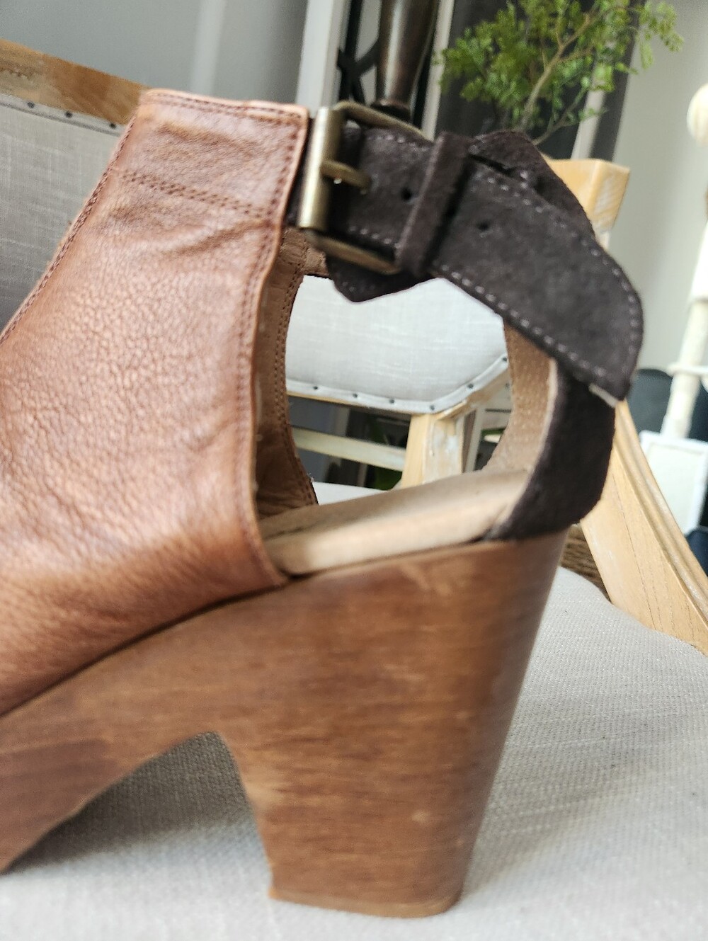 Free People Brown Leather Clogs Chunky Heel Suede Ankle Bootie 7.5 Amber Orchard - Picture 9 of 11